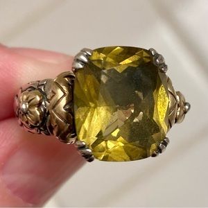 Barbara Bixby sterling silver ring with dark yellow gemstone & 18K detail